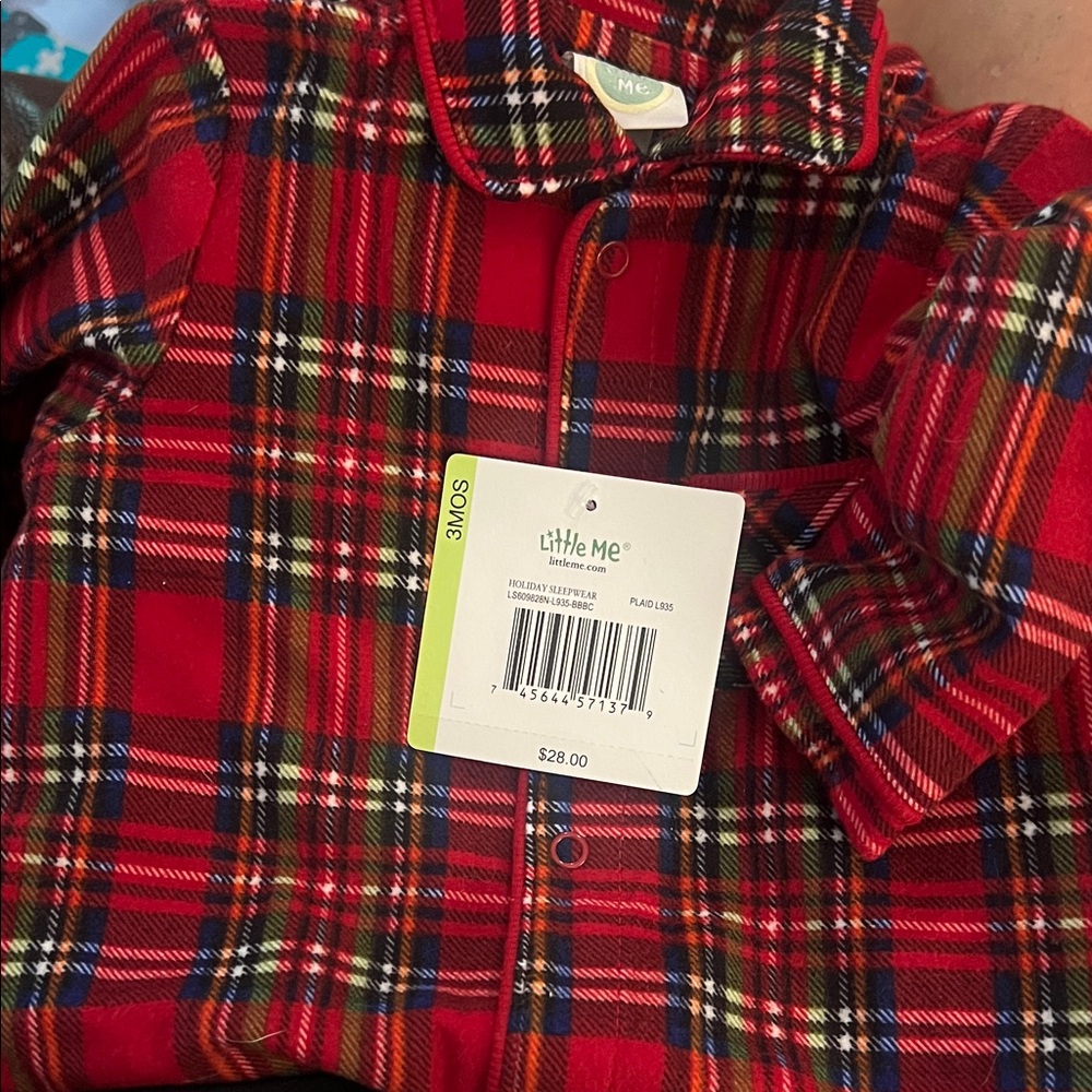 Little Me Red Plaid Christmas Baby Outfit